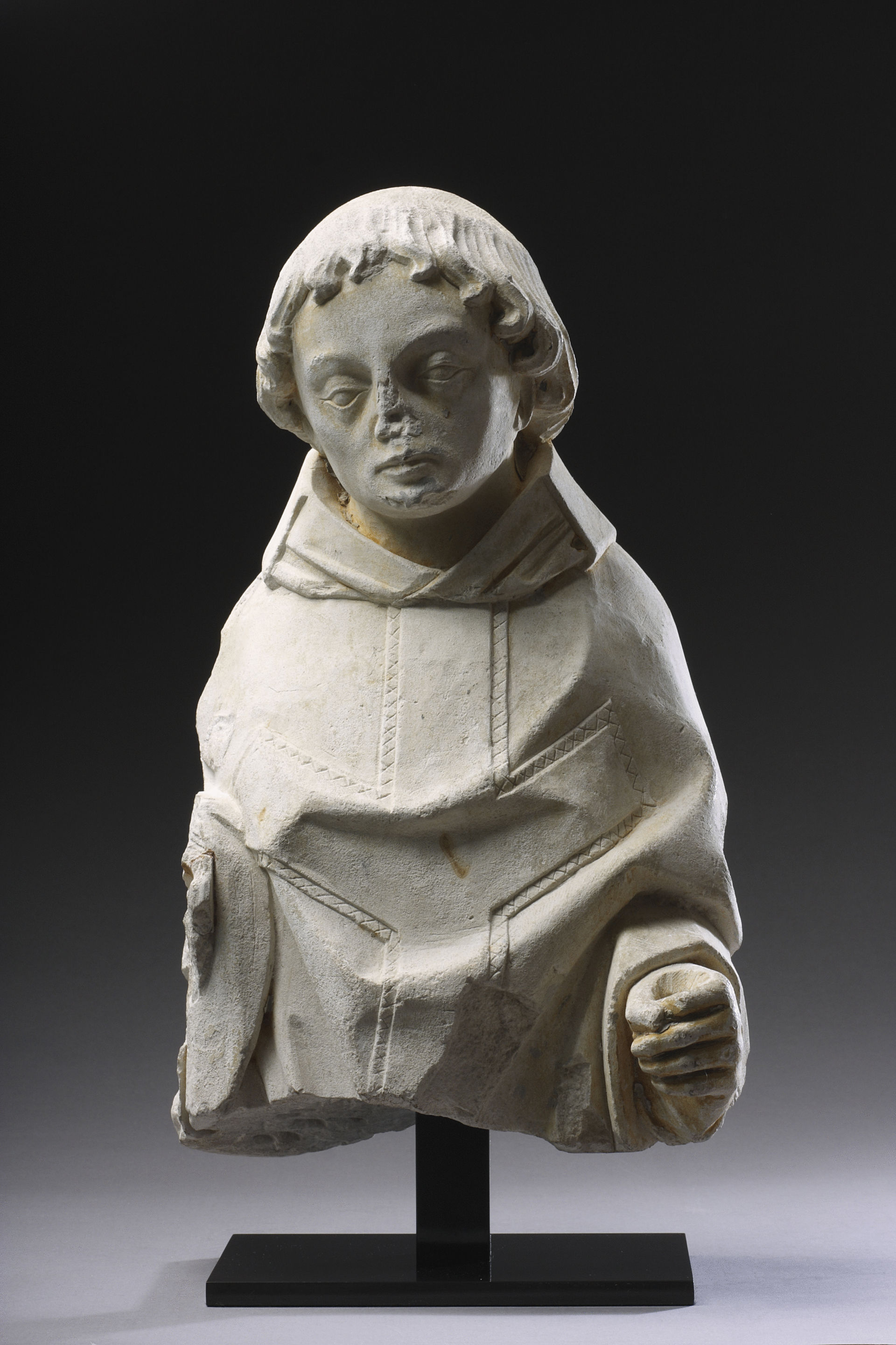 Medieval South Netherlands Brabant Limestone Sculpture of an Abbot